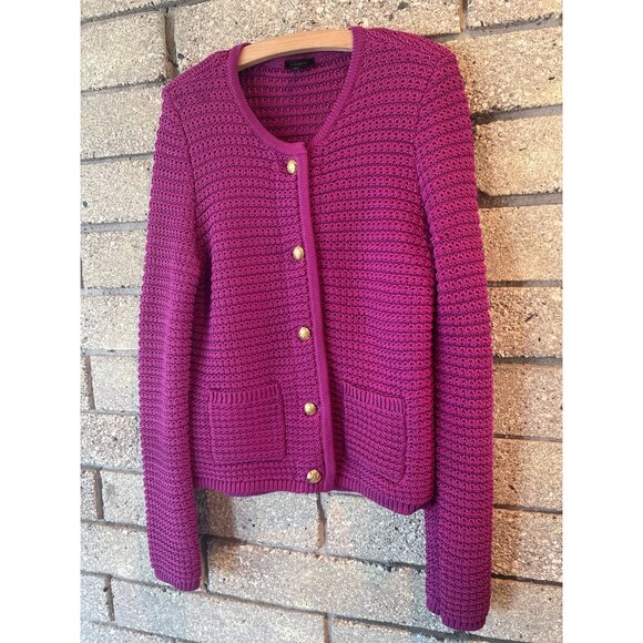 Talbots Womens XS Fuchsia Crochet Knit Cardigan With Gold Button Closure & Front - Picture 2 of 10